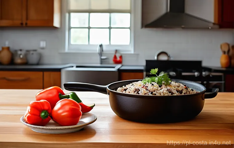 코스타리카 가요 핀토 만드는 법 - **Close-up of a Delicious Gallo Pinto Plate:**
    A mouth-watering, eye-level close-up shot of a pe...