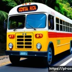 Home 21 코스타리카 배낭여행 팁 - A vibrant Costa Rican local bus scene showing a colorful, slightly crowded intercity bus with friend...