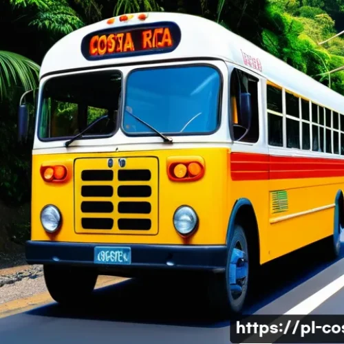 Home 33 코스타리카 배낭여행 팁 - A vibrant Costa Rican local bus scene showing a colorful, slightly crowded intercity bus with friend...