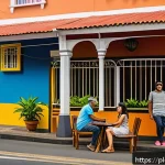 Home 19 코스타리카 특유의 스페인어 표현 - A vibrant street scene in San José, Costa Rica, showcasing friendly locals engaging in lively conver...