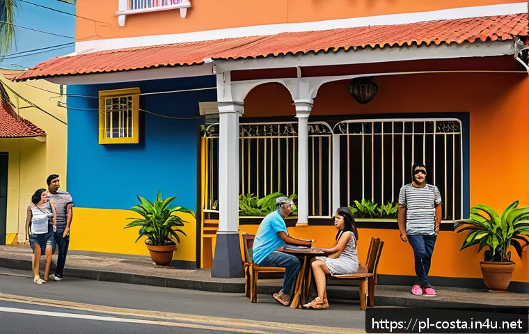 코스타리카 특유의 스페인어 표현 - A vibrant street scene in San Jos&eacute;, Costa Rica, showcasing friendly locals engaging in lively conver...