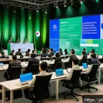 Home 23 코스타리카 한국과의 무역 관계 - A vibrant business conference scene showcasing Costa Rican and South Korean entrepreneurs engaging i...